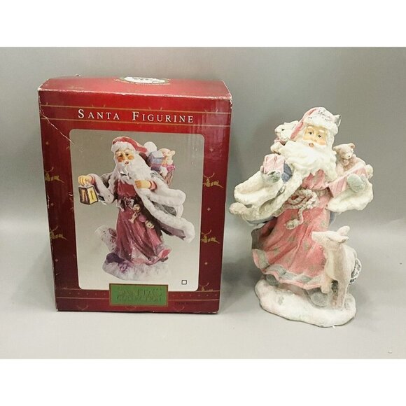 Vintage Flocked Woodland Santa Figurine 8” Toy Bag Frosted Three Hands Corp - Picture 6 of 6